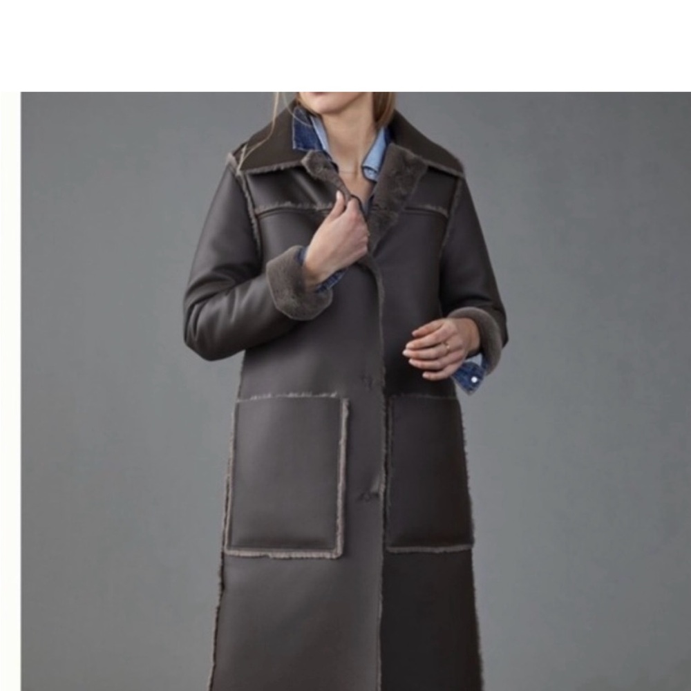 Final sale!! NWOT!! Anthropologie maeve kerry faux leather  Dark Brown Long Coat